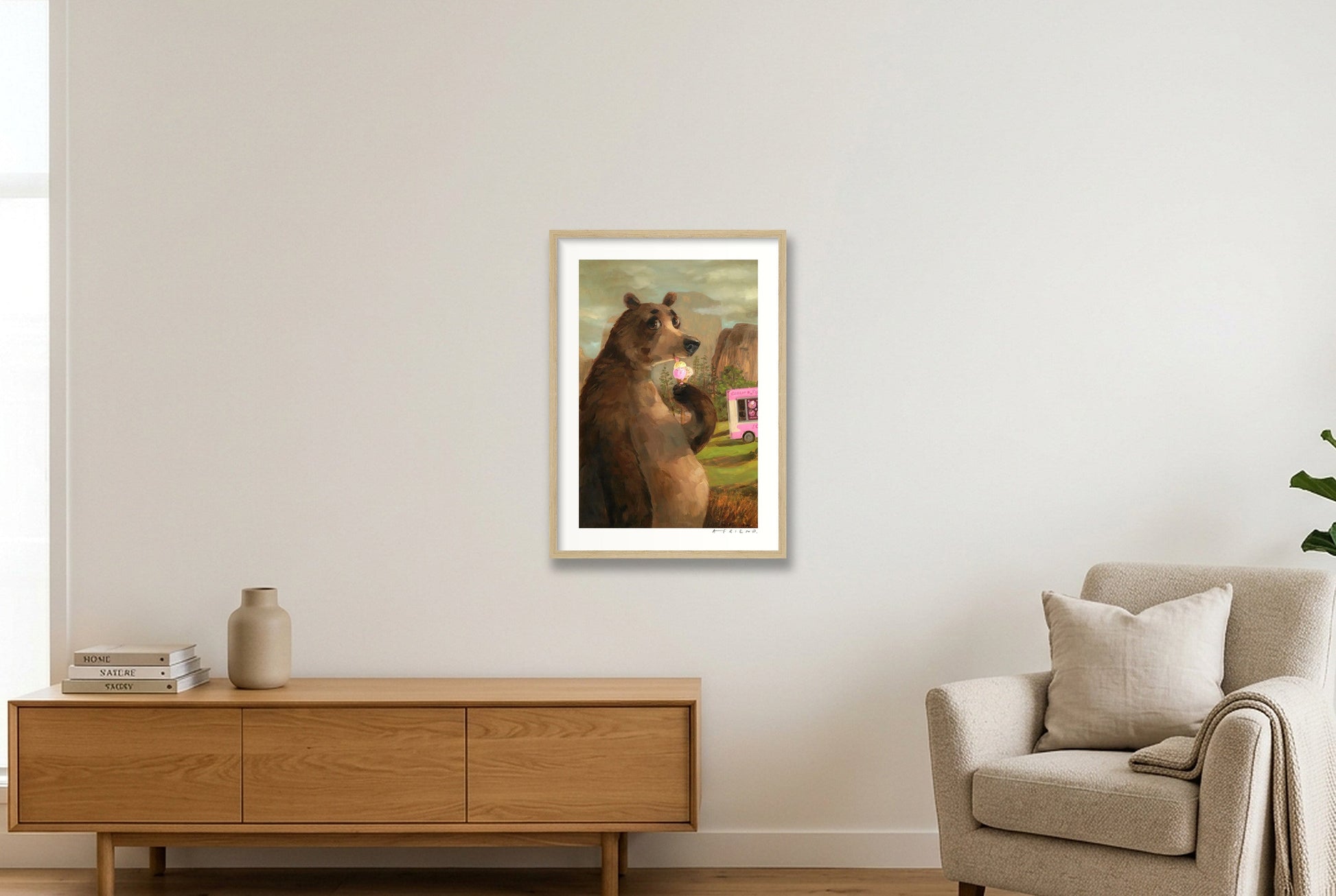 Mr Three Scoops — A2 (42×59cm, 17×23") Oak Frame
